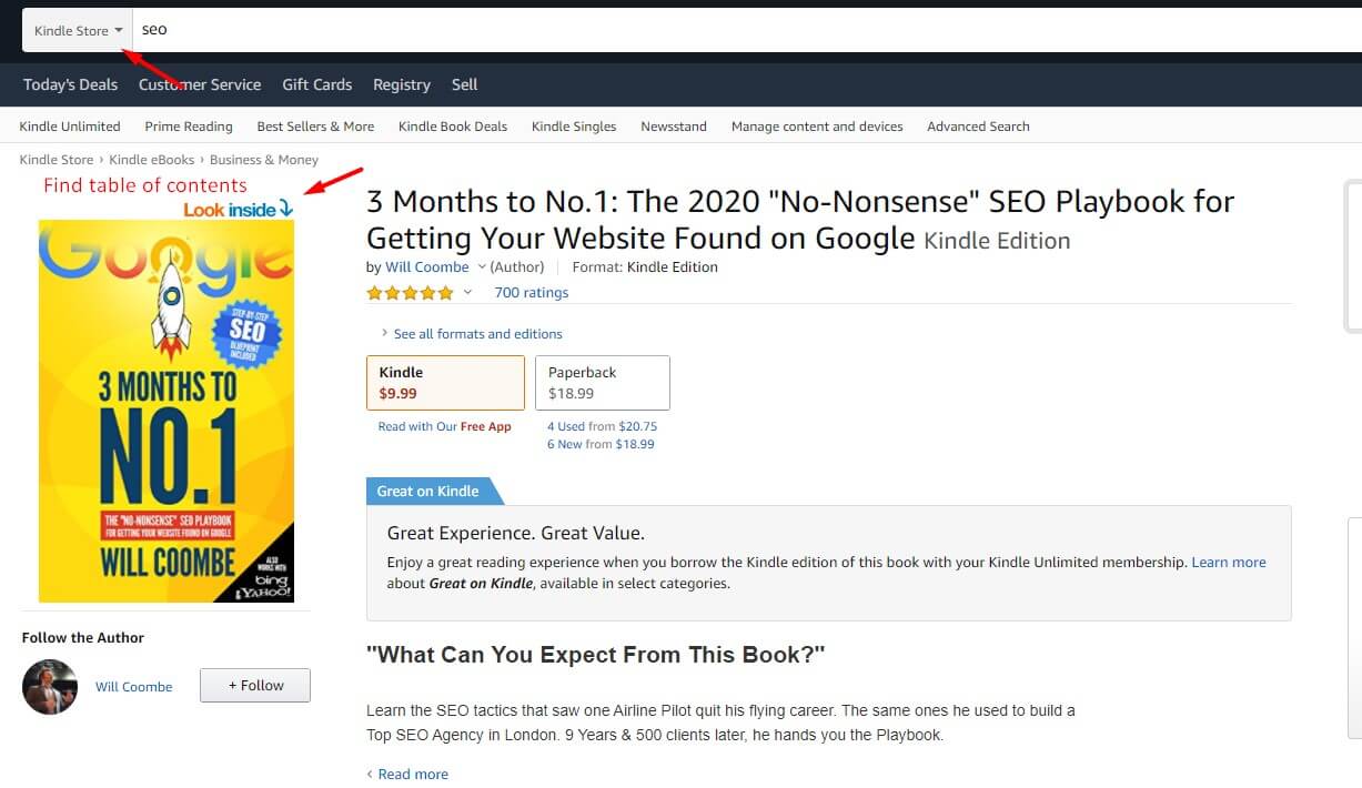 amazon kindle store ebook as a keyword research tool amazon is great for keyword research by brain dean. Find kindle ebook and look for table of contents and you will find plenty of keywords ideas. why you are not getting traffic to your website