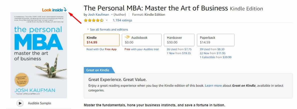 Find the most rated book for your keyword on amazon kindle store and click on look inside. Article about content marketing mistakes