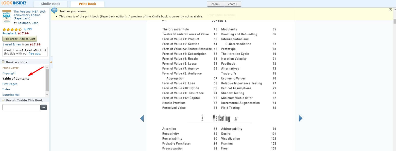 Find table of contents inside the ebook on amazon kindle store and avoid such a content marketing mistakes.