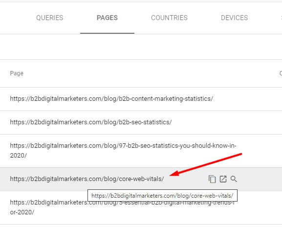 Find old performing blog posts that used to perform well within Google Search Console. Blog article with a lot of impressions and clicks. Click on the page within Google Search Console.