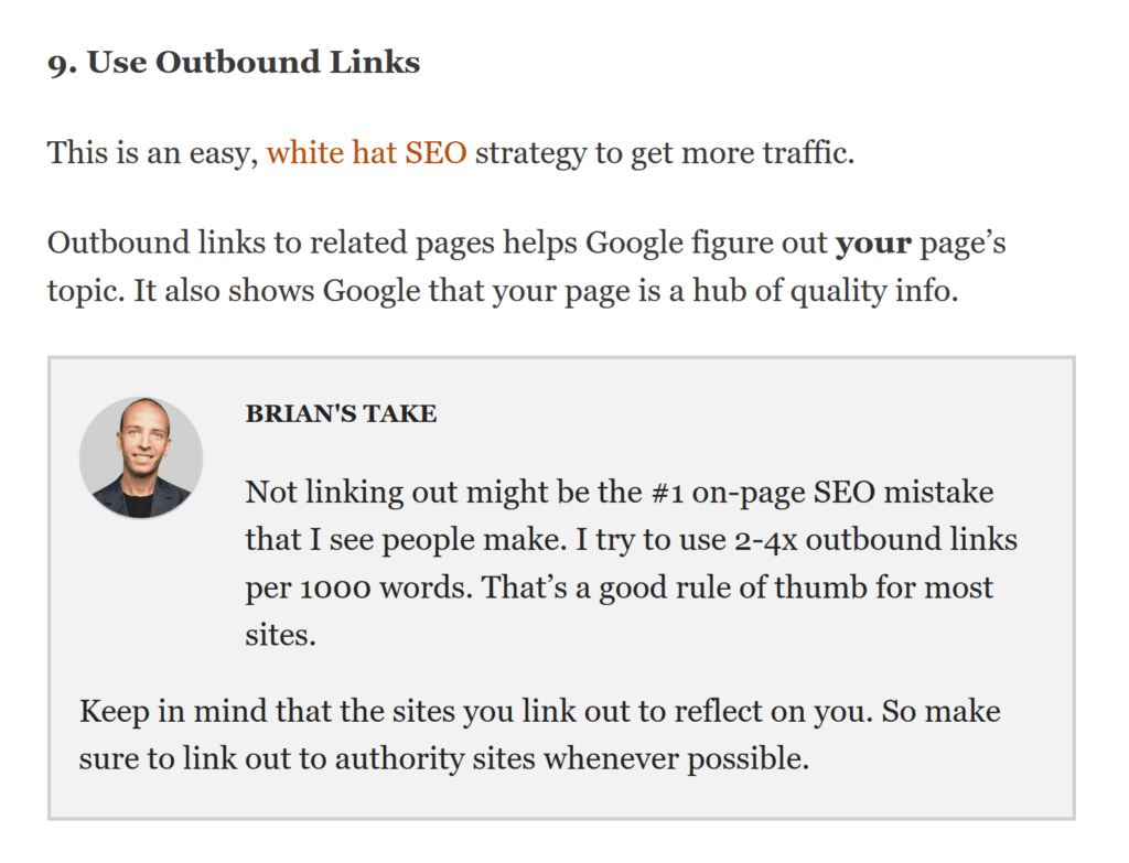 Brian Dean quote one of the biggest on-page SEO mistakes is not linking out