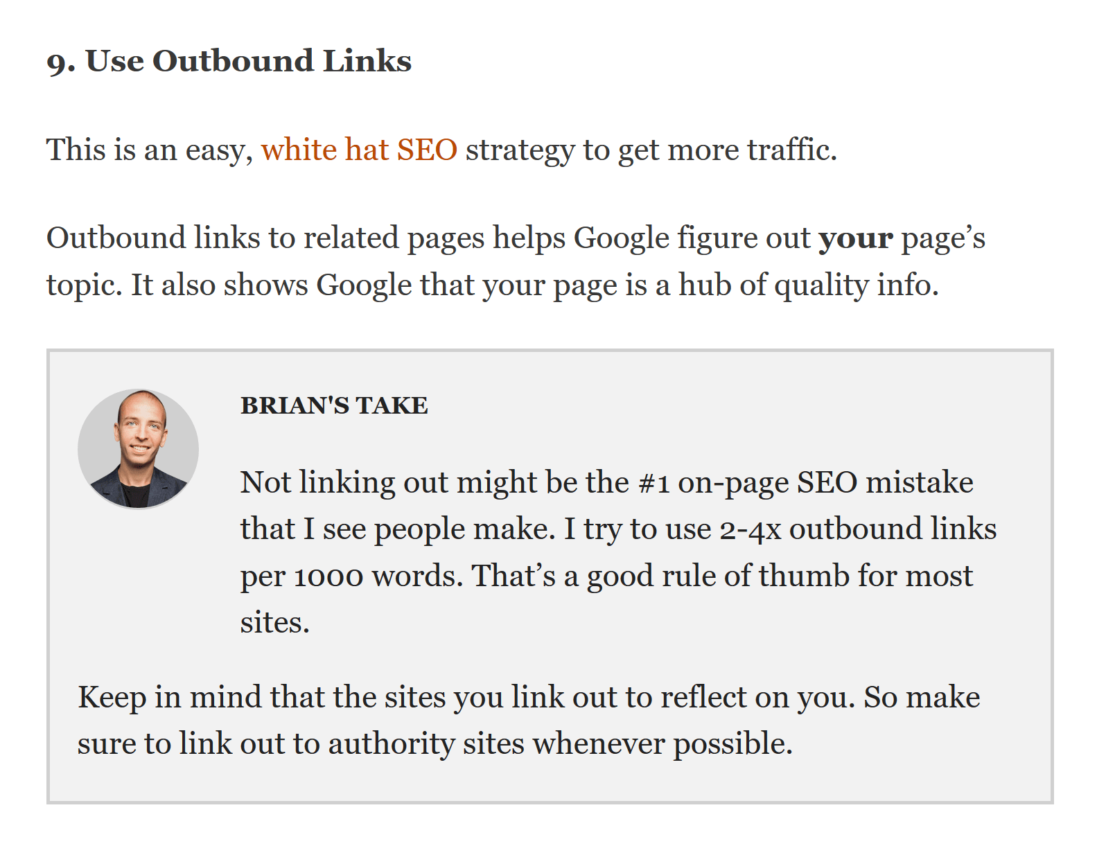 Brian Dean quote one of the biggest on-page B2B SEO mistakes is not linking out
