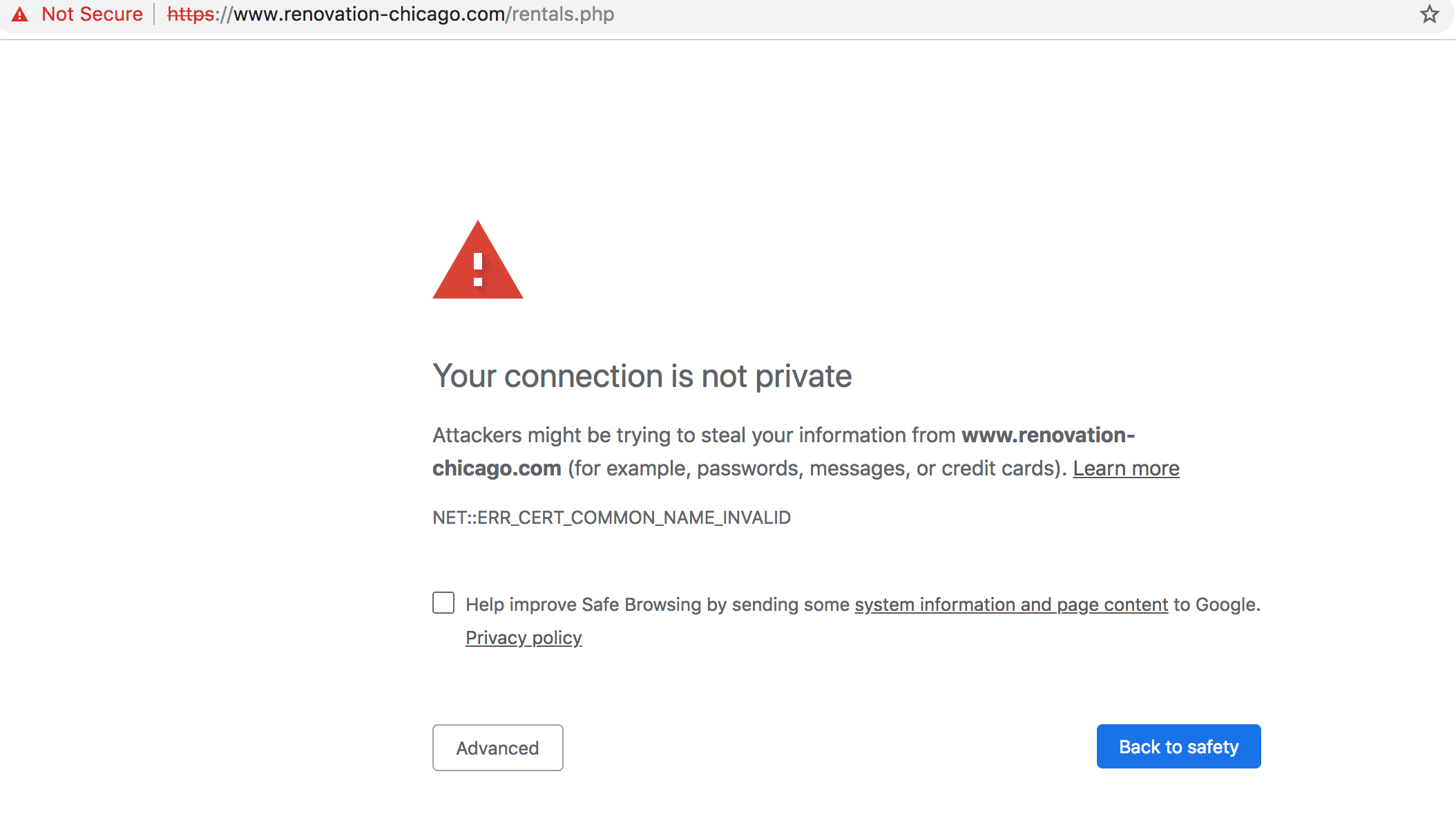 website not safe your connection is not private warning on google