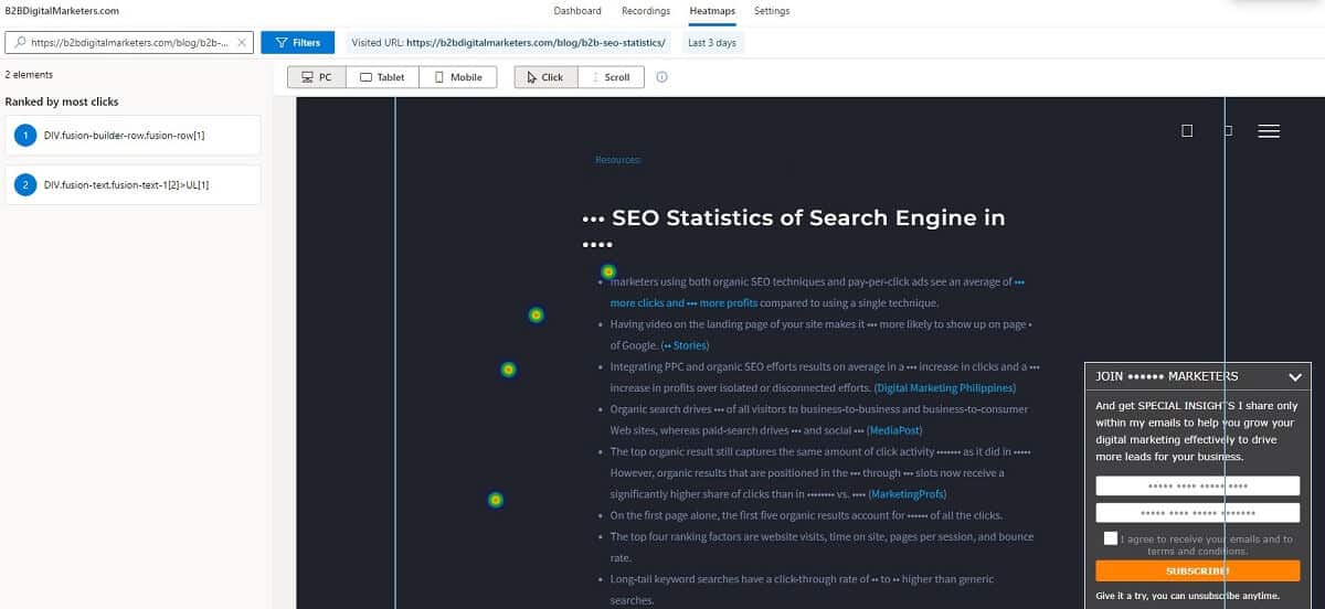 microsoft clarity session recordings and heatmaps generating tool to perform b2b seo audit