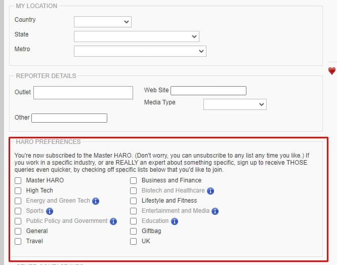 HARO queries preferences HARO queries preferences