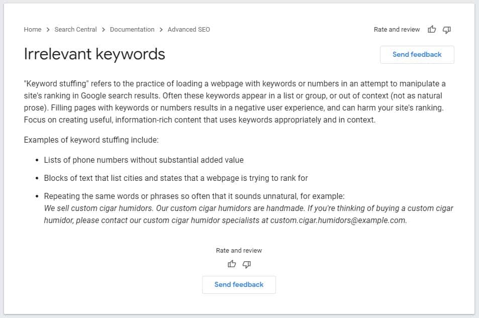 keyword stuffing is bad seo content practice