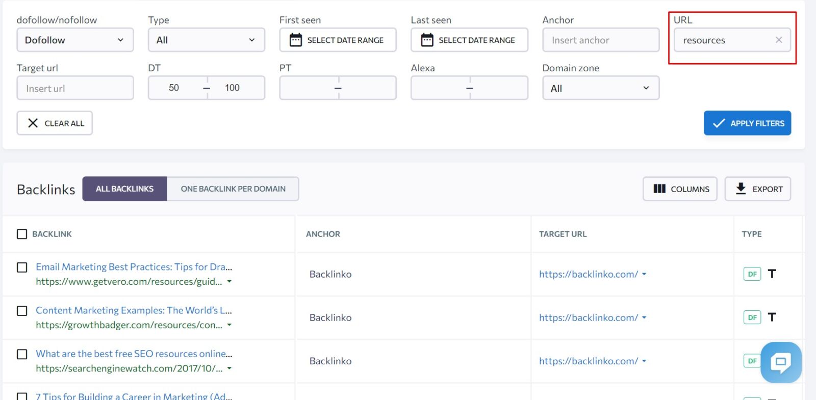setting url filter to find resource pages setting url filter to find resource pages