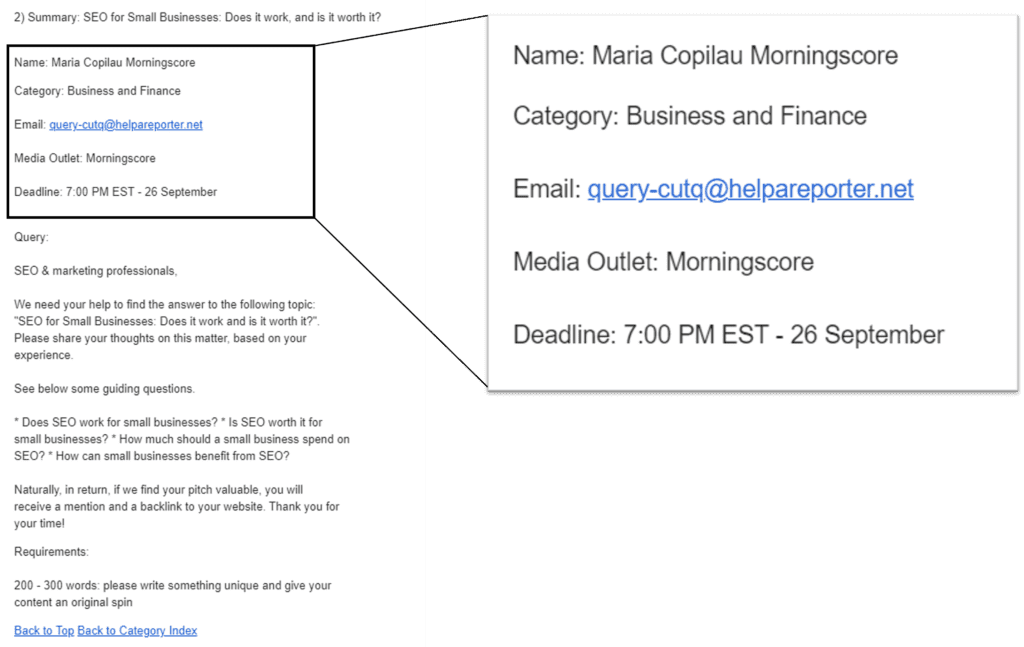 HARO query information deadline