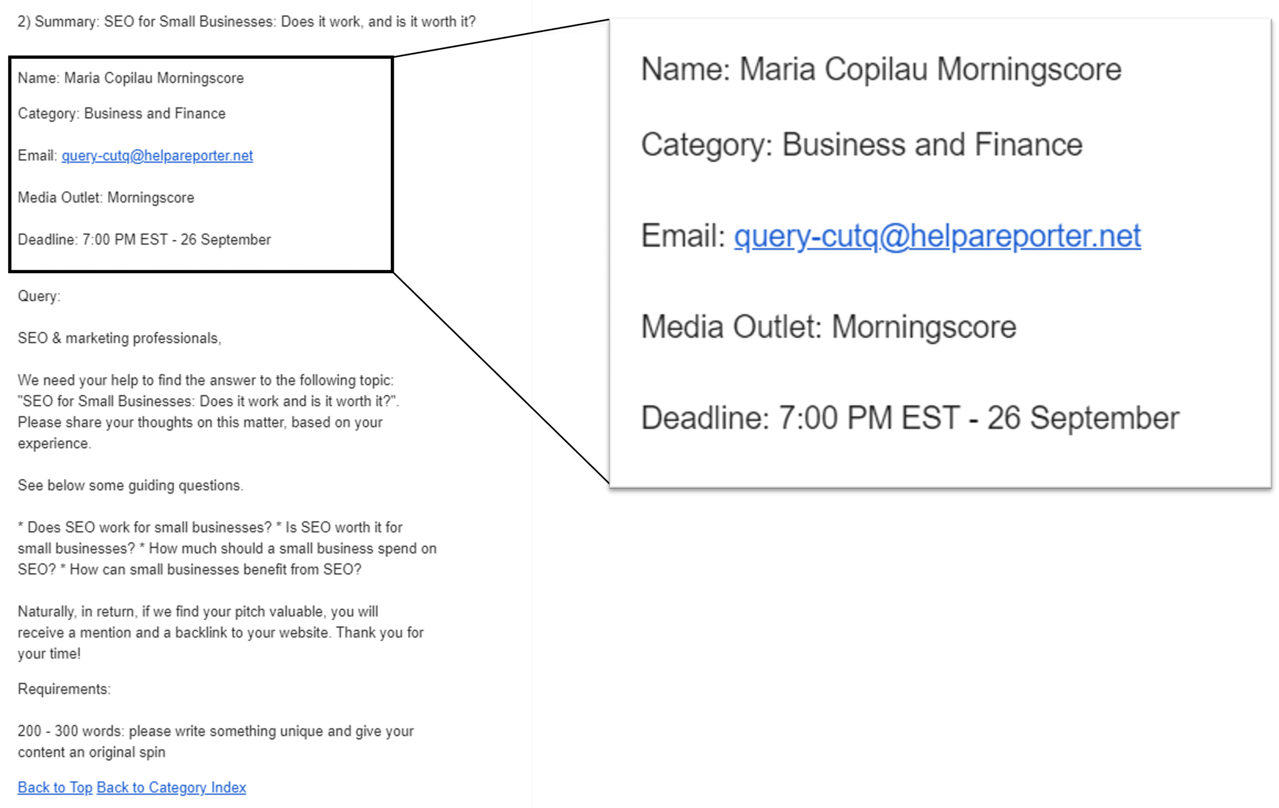 HARO query information deadline HARO query information deadline