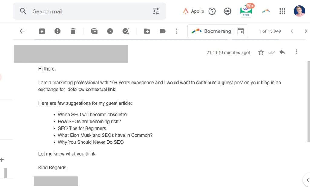 bad email outreach for guest posting example