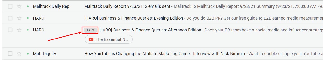 gmail highlighted HARO query containing your keyword gmail highlighted HARO query containing your keyword