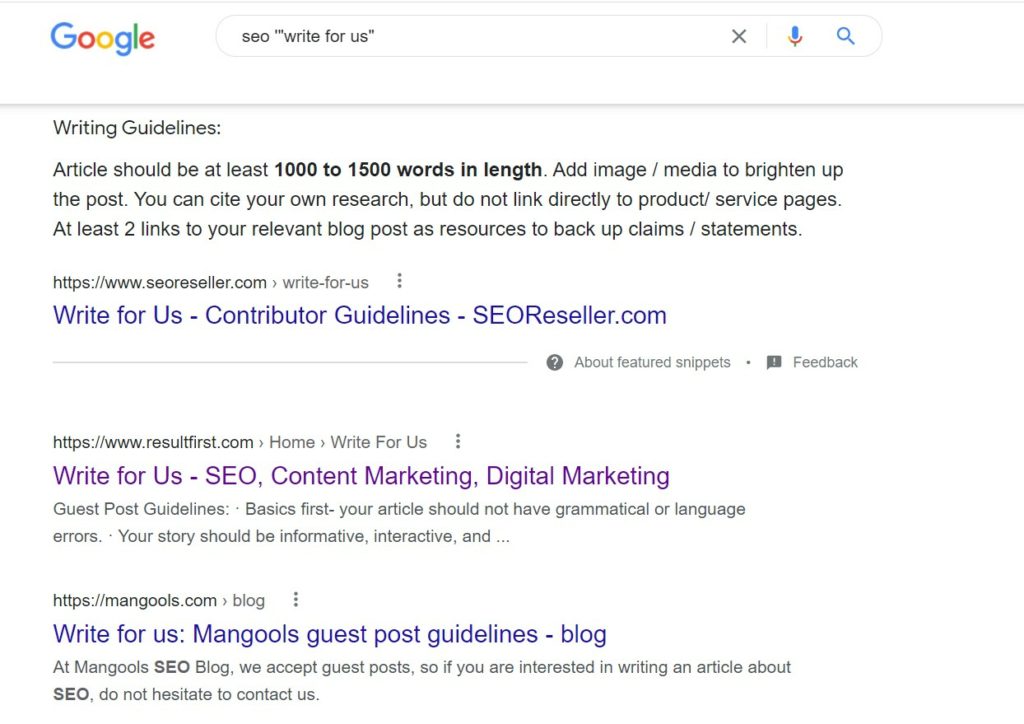 guest posting guideliness public using google search string