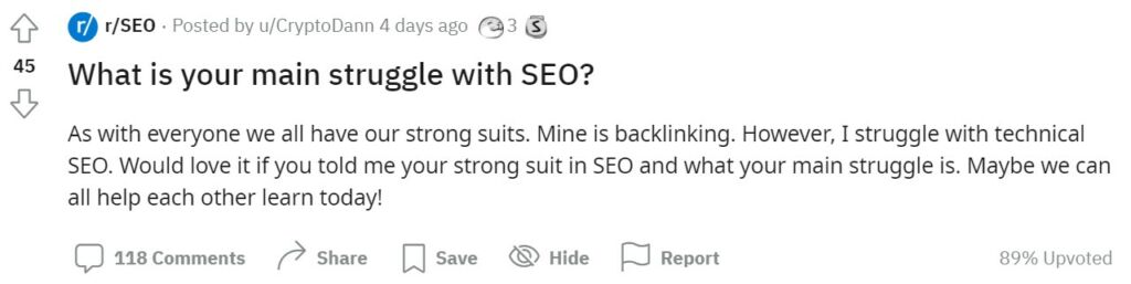 main struggle with SEO is link building