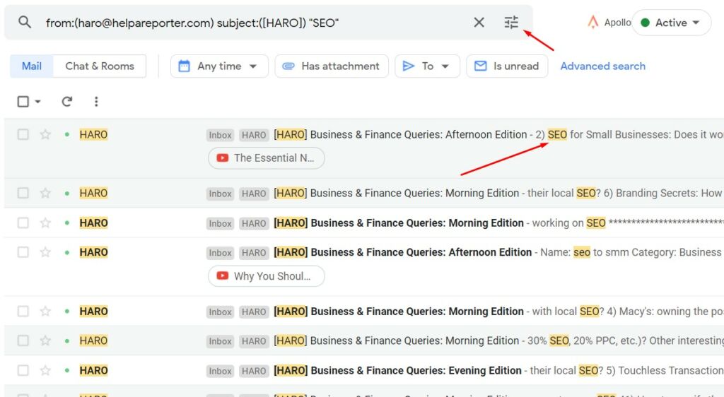 testing gmail filter for HARO link building