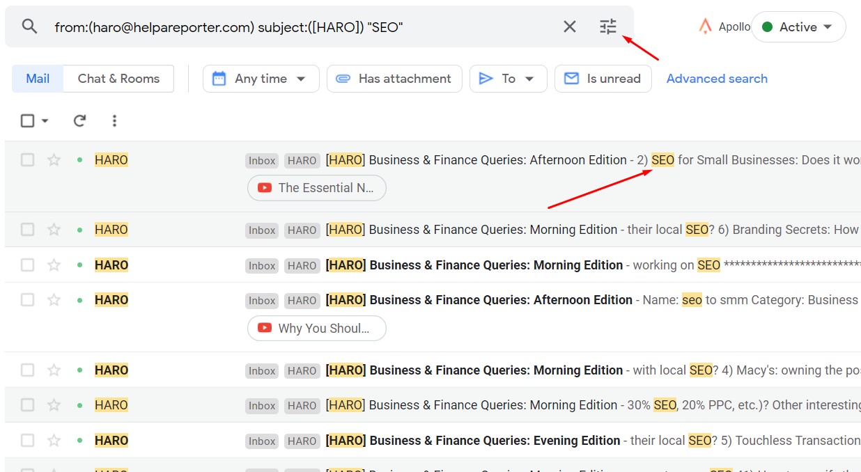testing gmail filter for HARO link building testing gmail filter for HARO link building