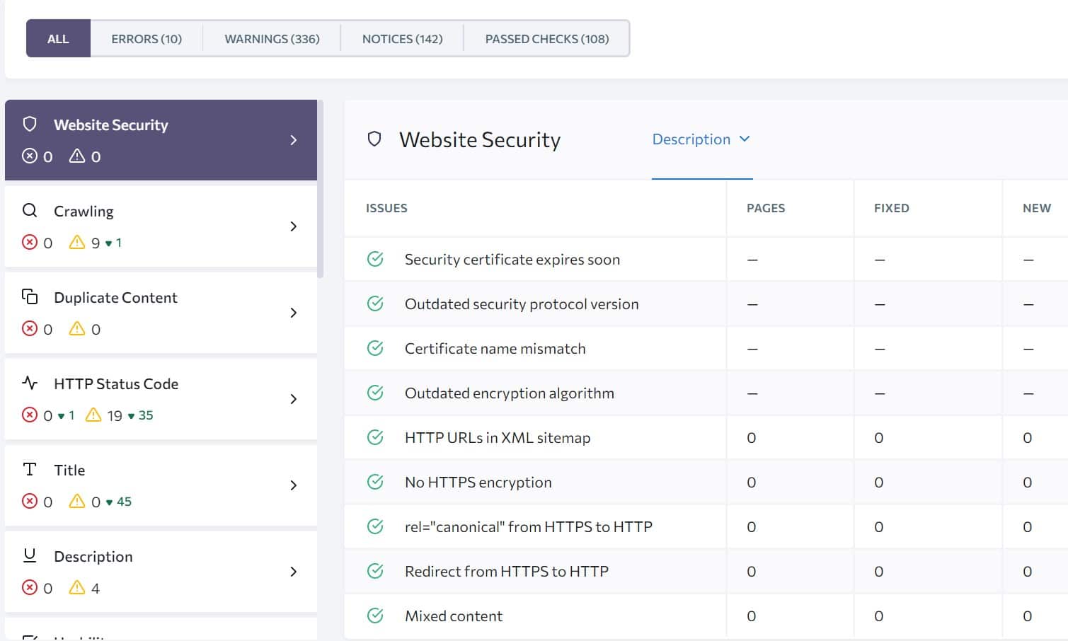 website audit issue report in se ranking