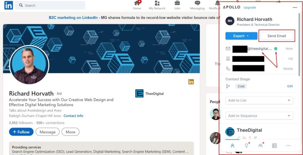 apollo.io gives information from linkedin profile even email address
