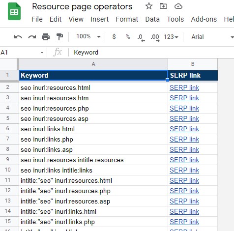 keyword search operators for resource link building