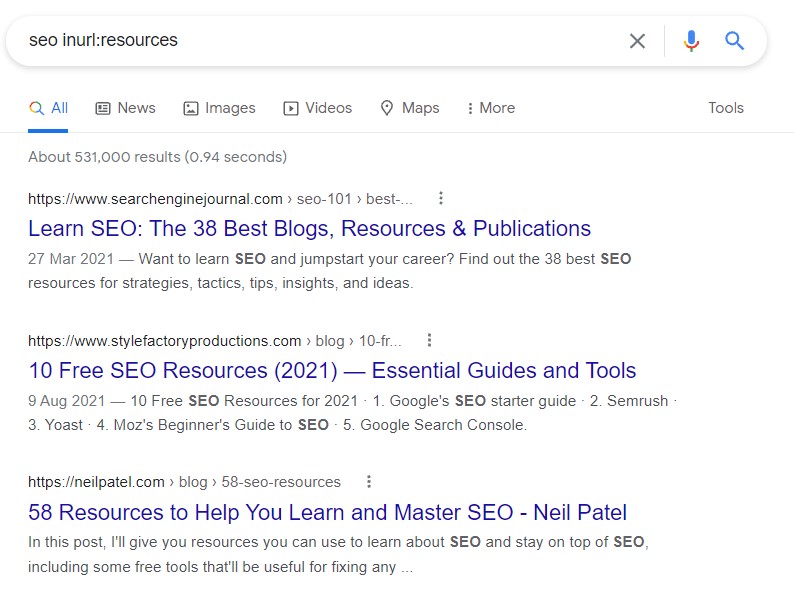 use google strings for resource link building