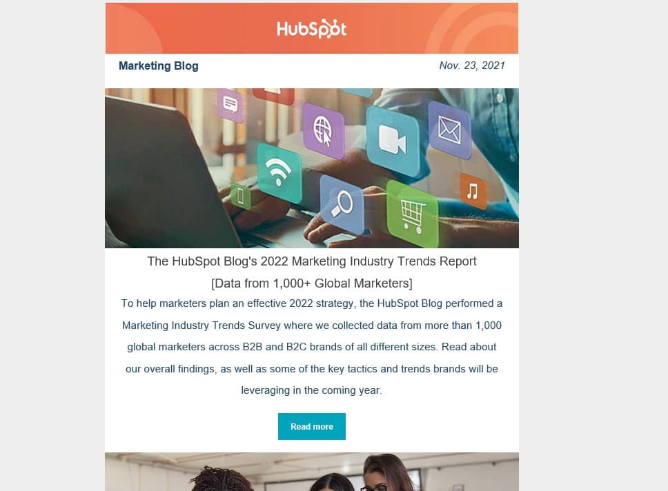 hubspot email newsletter for their blog