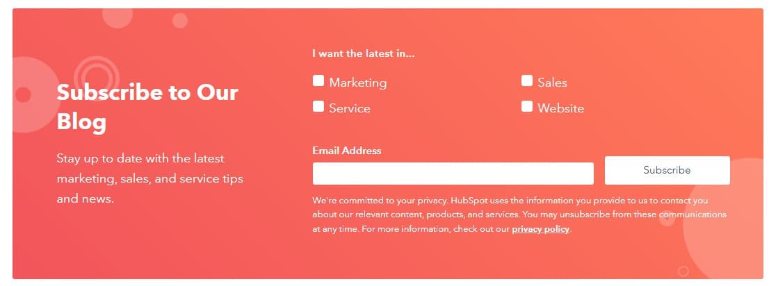 hubspot newsletter signup form with interested