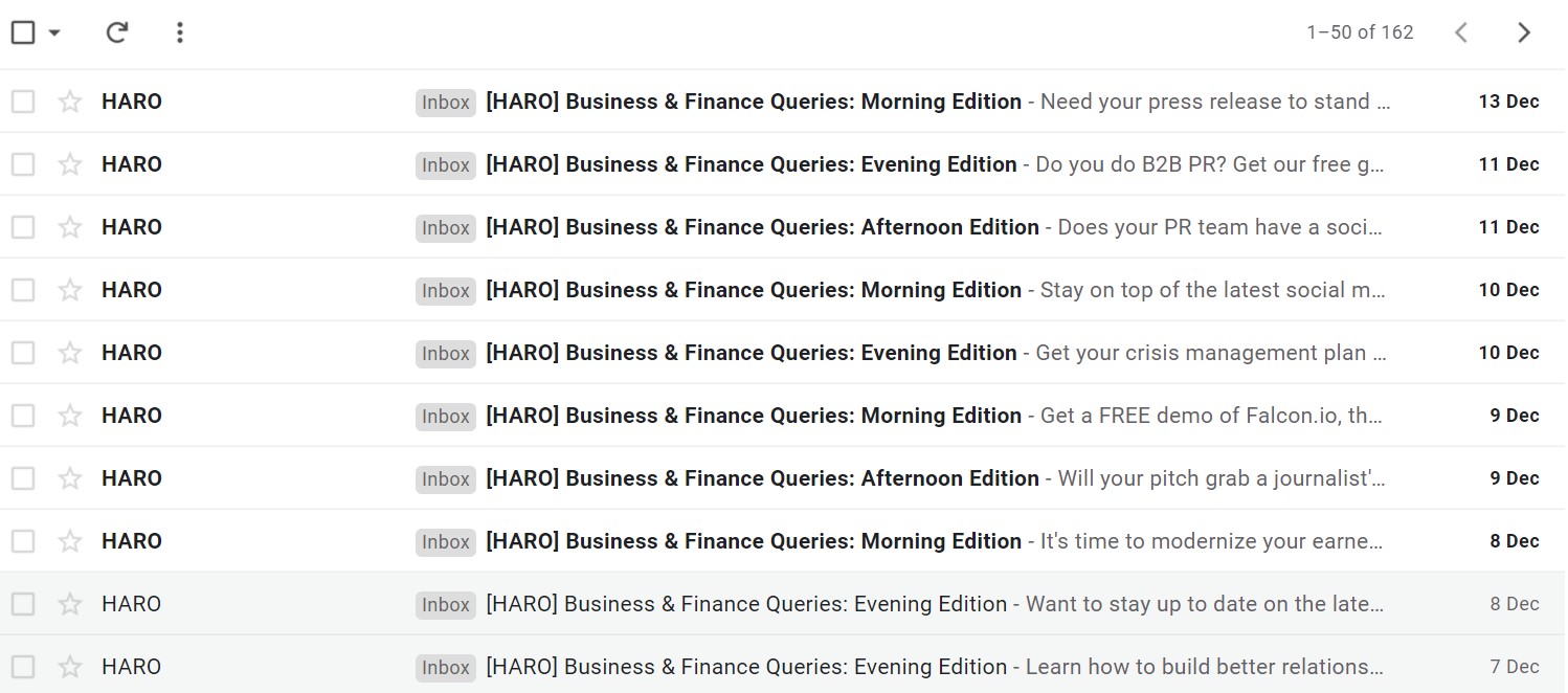 HARO queries received every day