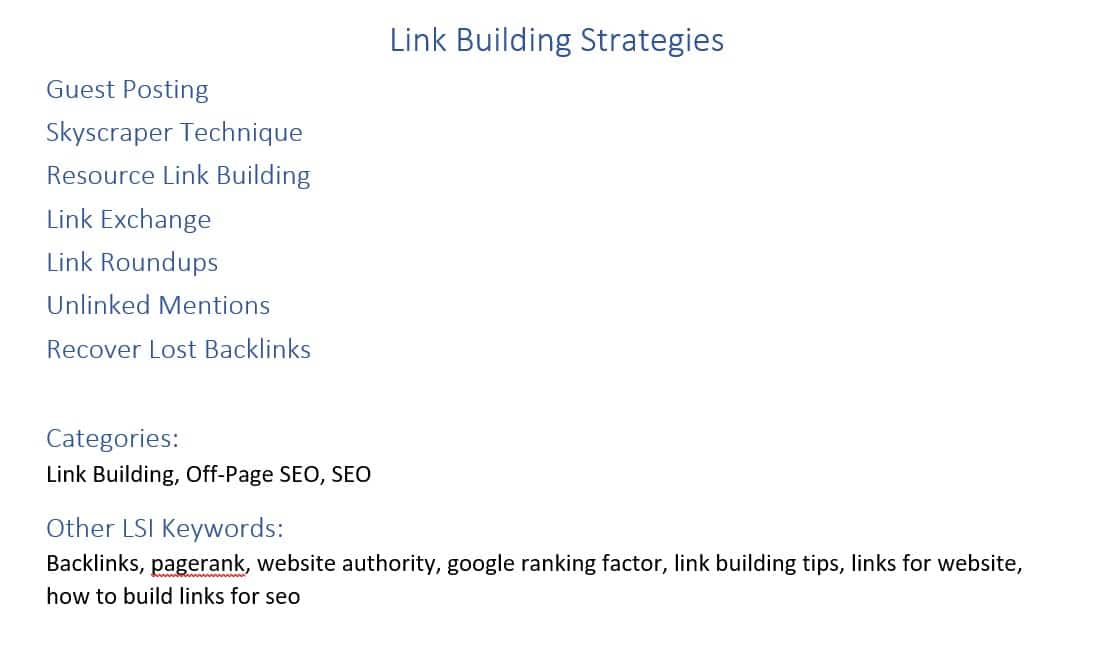 example of article outline from lsi keywords b2b blogging