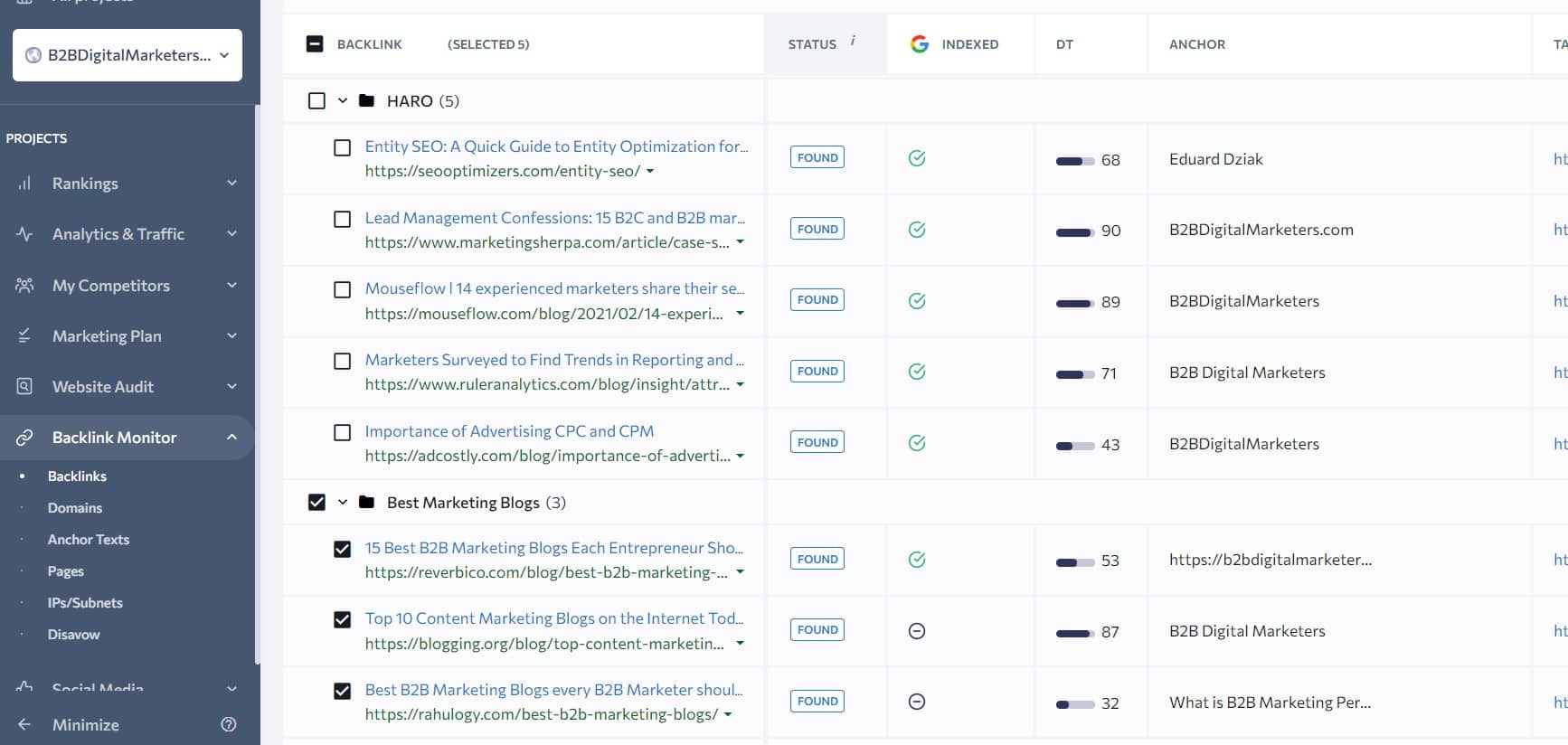backlink monitor se ranking interface for finding where you can find your backlinks