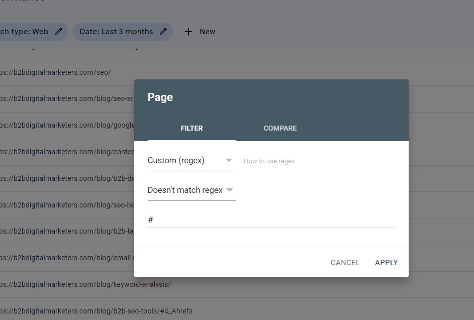 filtering out ba pages in GSC for keyword mapping