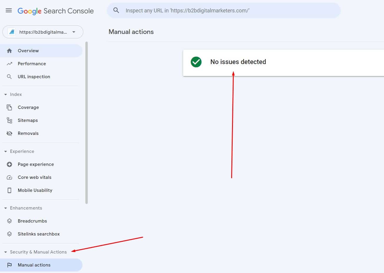 google search consolte information about manual actions on your website