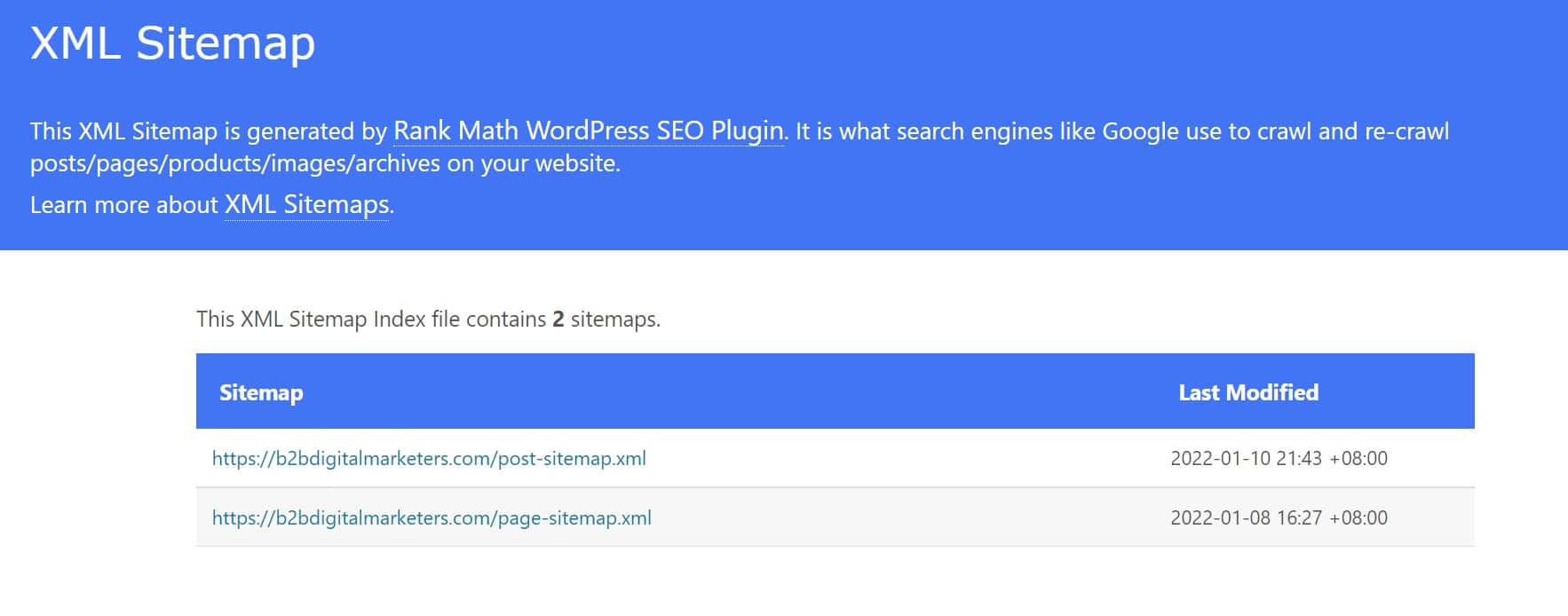 xml sitemap by rank math to find all pages for seo keyword mapping