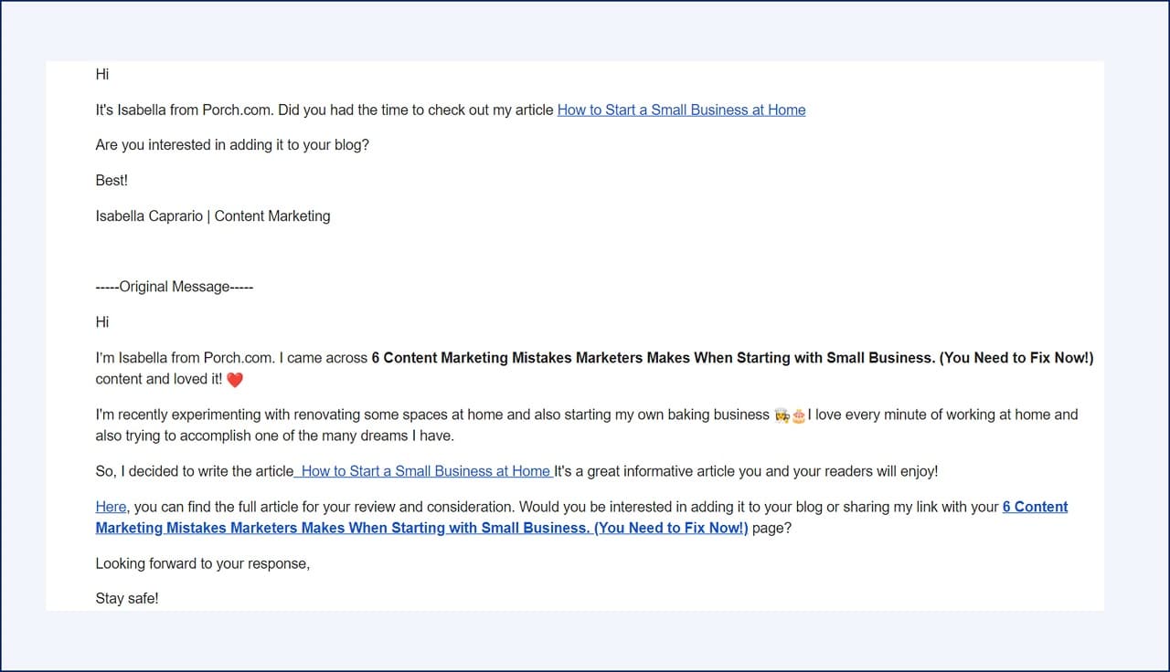 blogger outreach email focus on only winning for themselves not for both sides