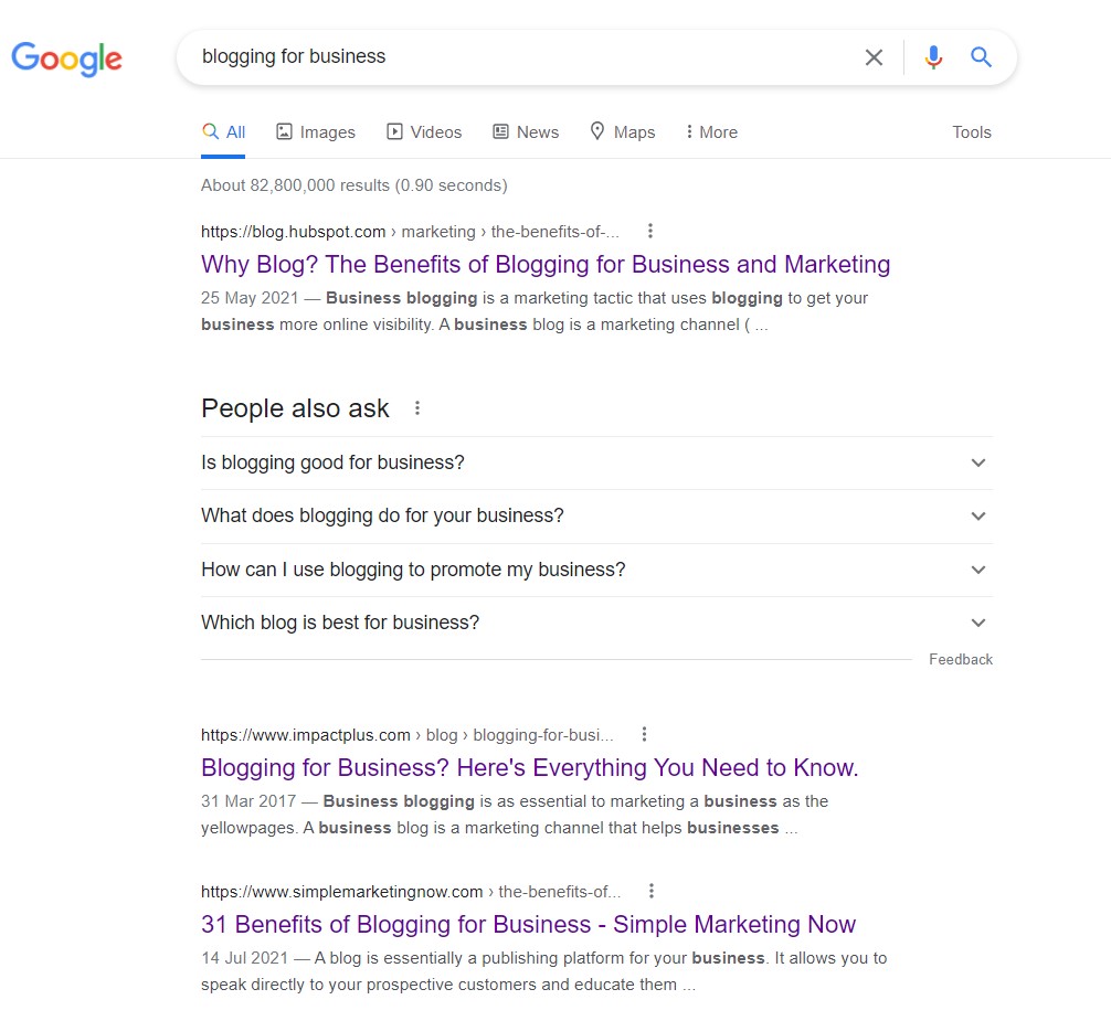 google search results for keyword to check website position in google for specific keyword