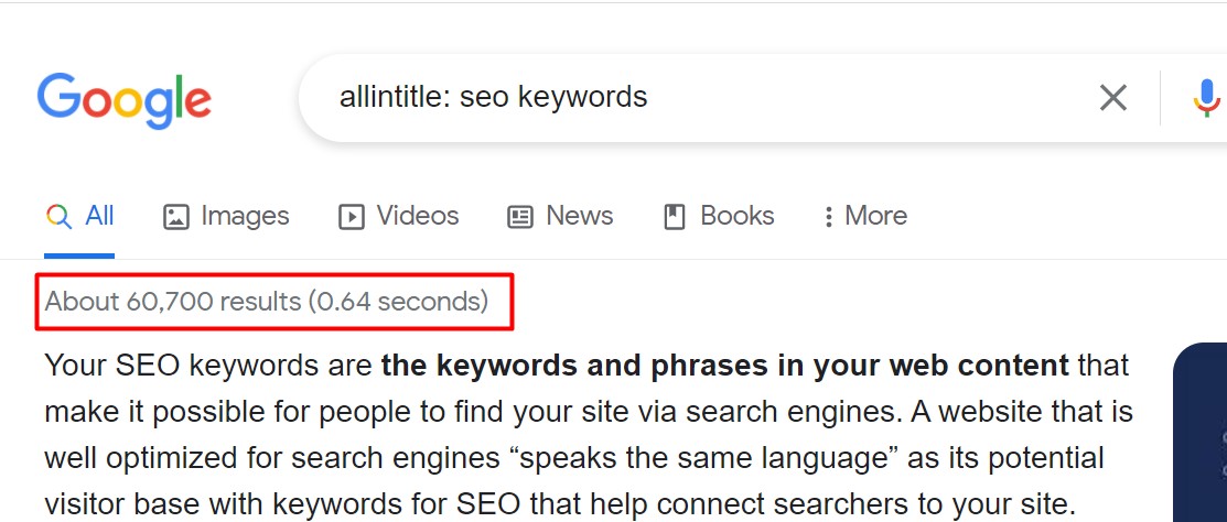 search results in google using string allintitle