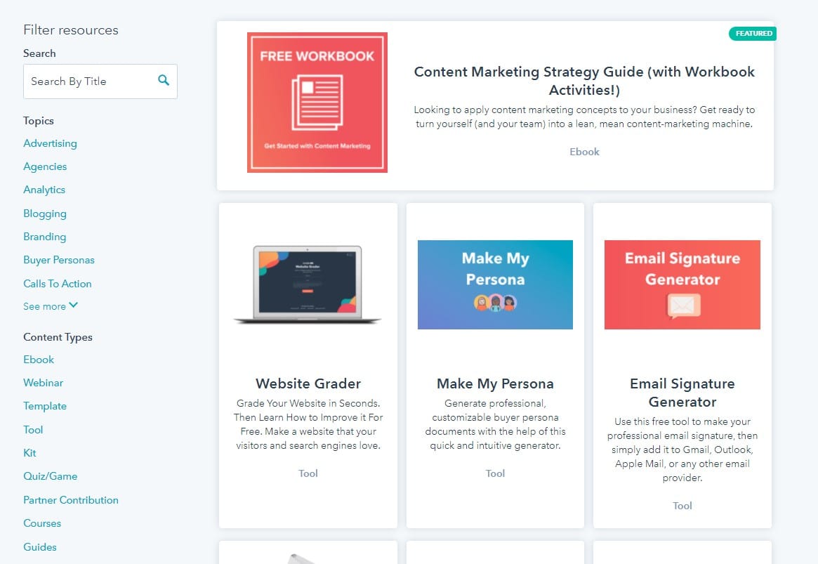 hubspot massive library of custom lead magnets for blogging for business