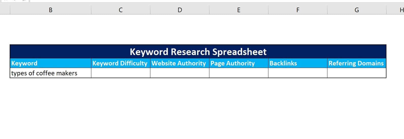 keyword spreadsheet to find proper keyword difficulty using competitor research tool and other tools