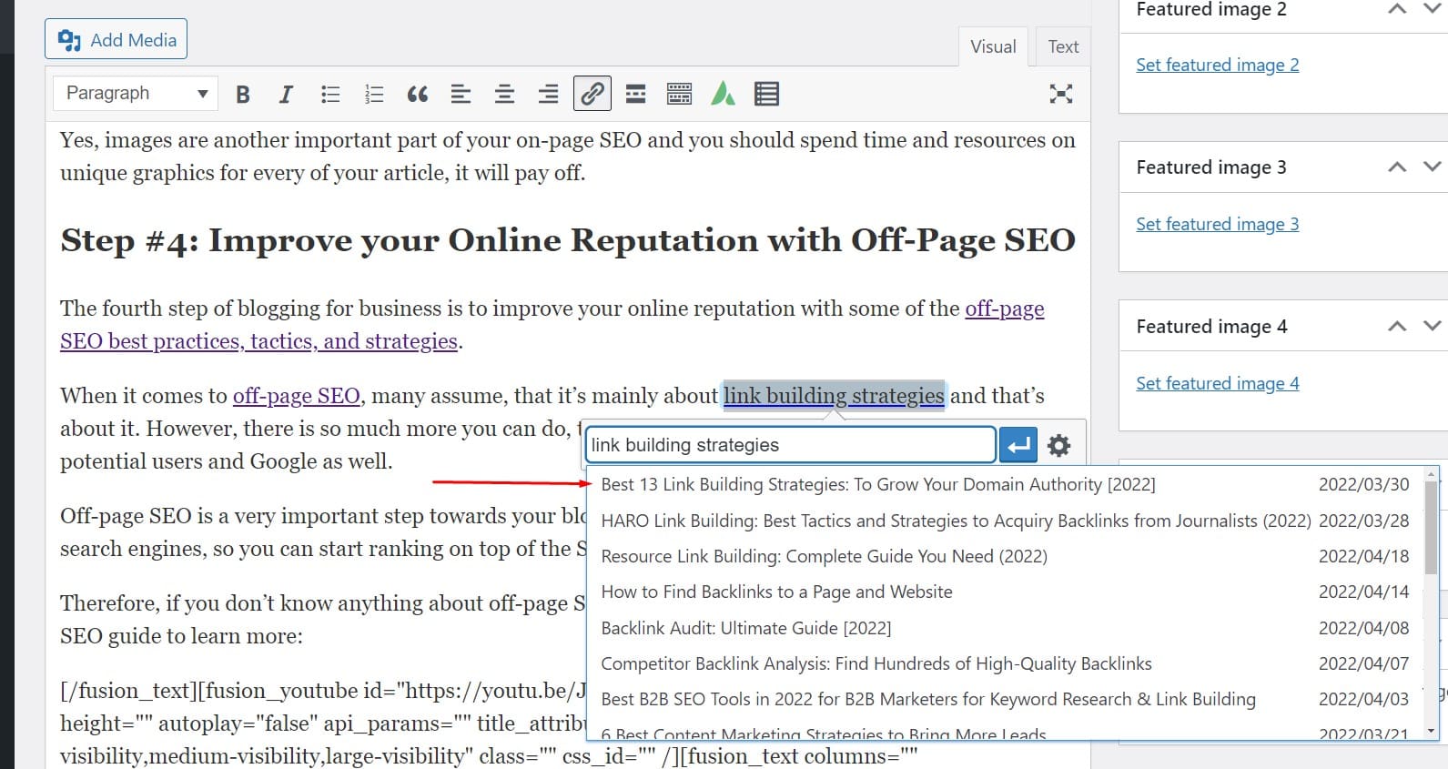 select the right article for the keyword anchor text in wordpress