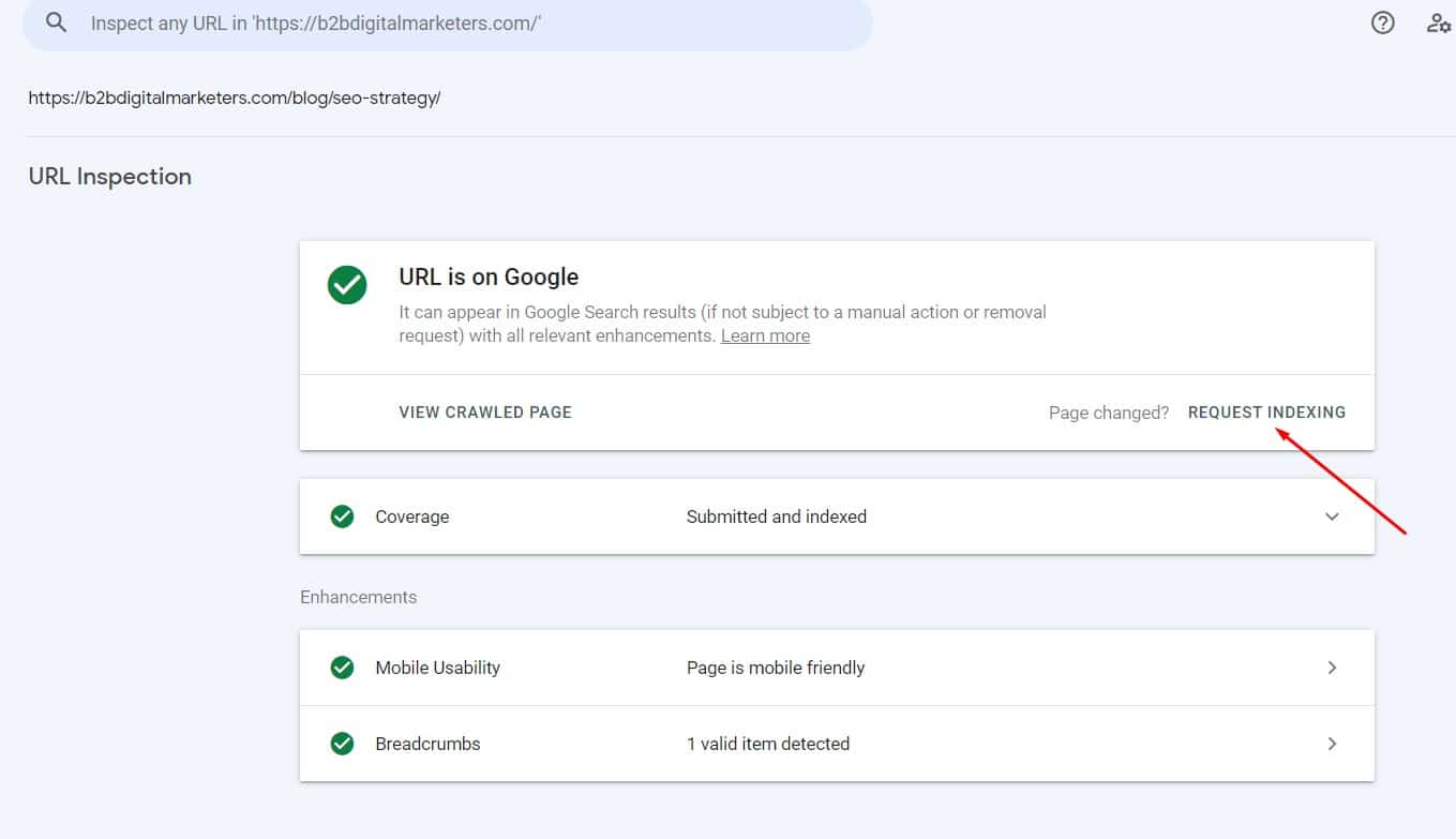 request indexing for google to refresh search results for your page