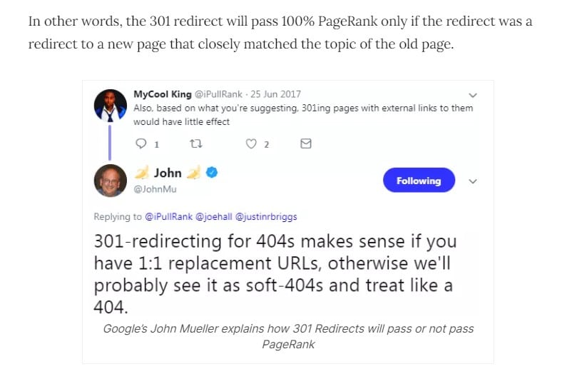 301 links pass pagerank