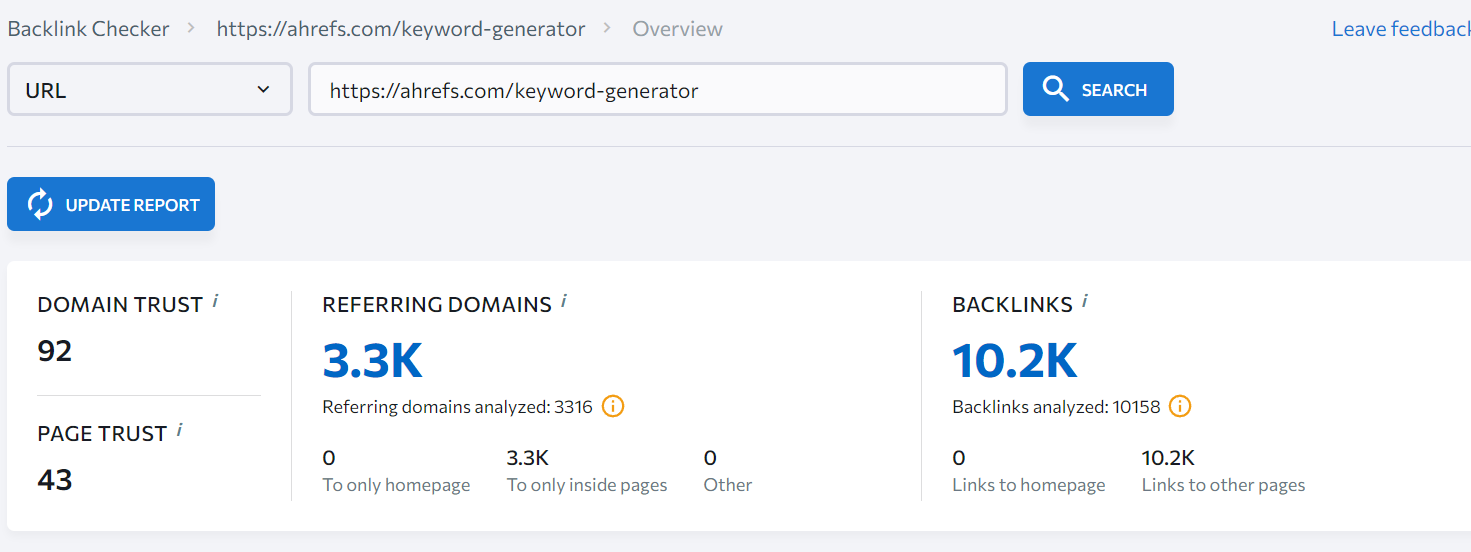 Ahrefs free tool keyword generator for link building for saas