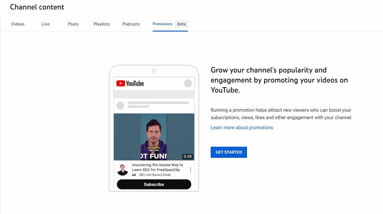 YouTube video promotions YouTube studio feature