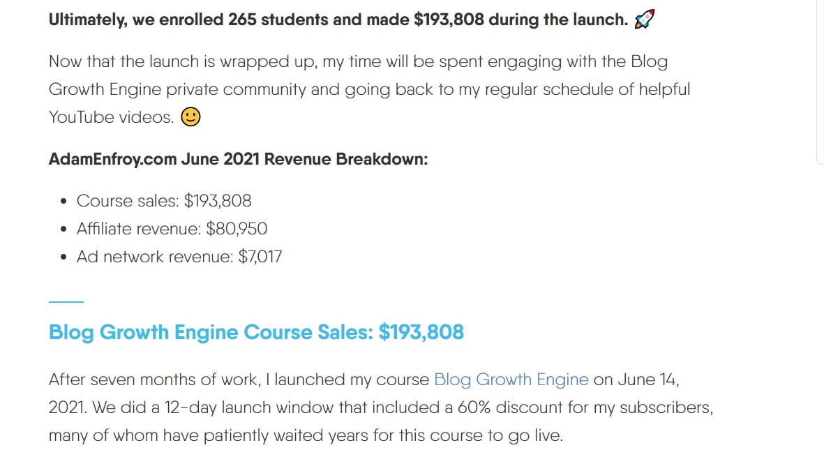 adam enfroy made hundreds of thousands with seo by selling course