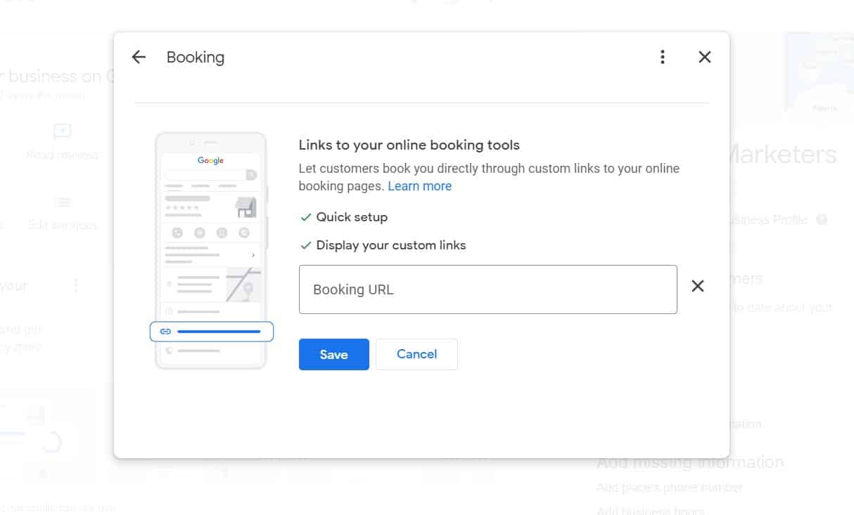 adding booking backlink within GBP