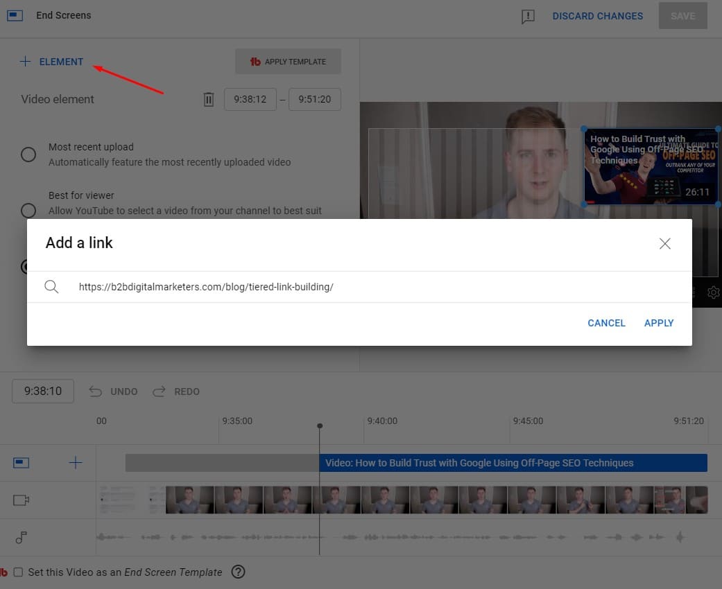 adding youtube end screen backlink