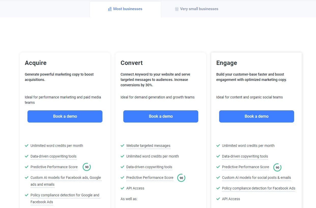 anyword pricing most businesses version alternative to copy ai