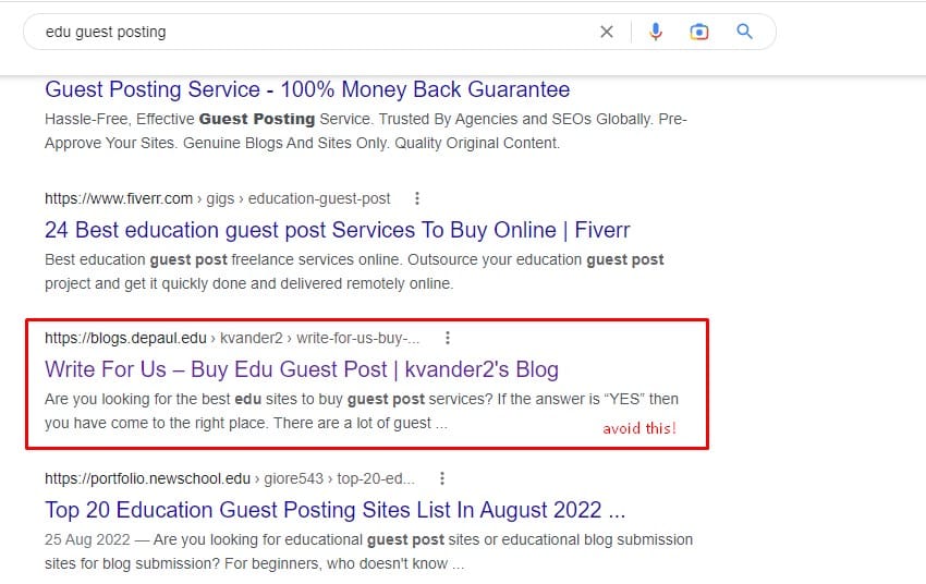 avoid this for guest posting on edu sites for backlinks