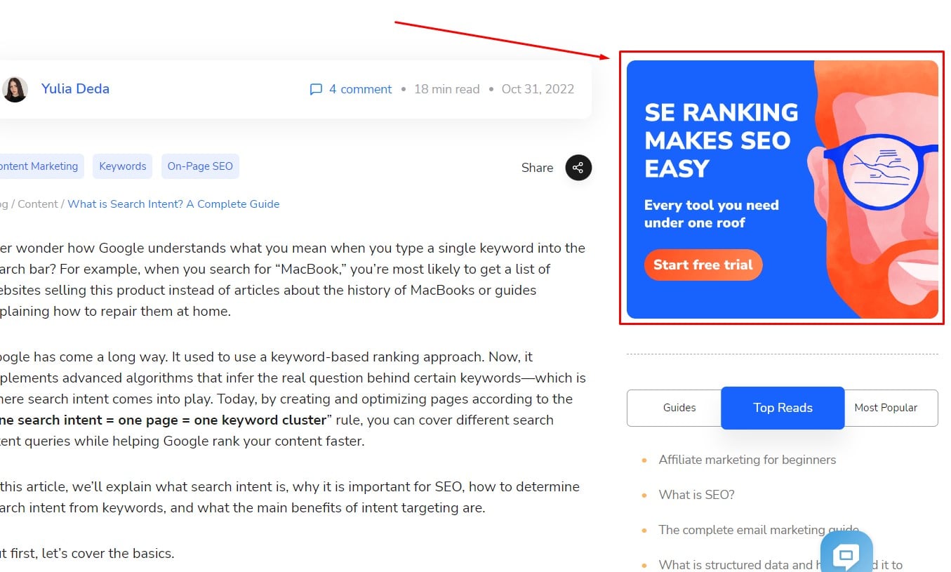 banner with internal links for conversion seo cross linking