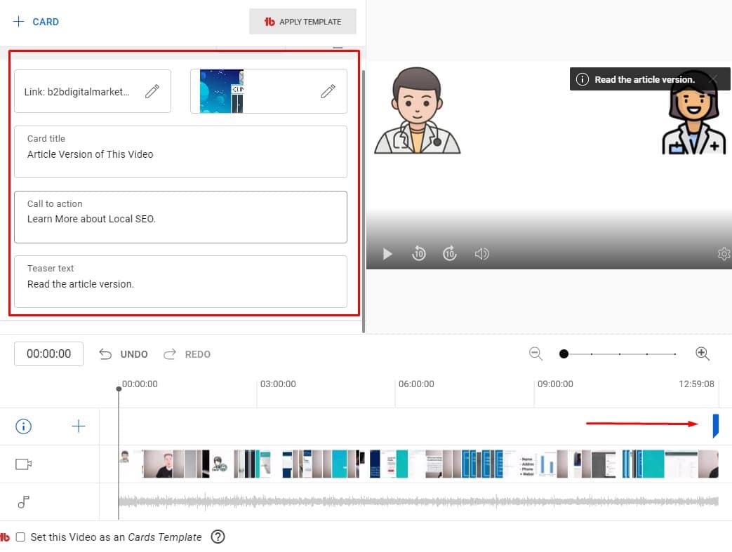 completing youtube card for backlink