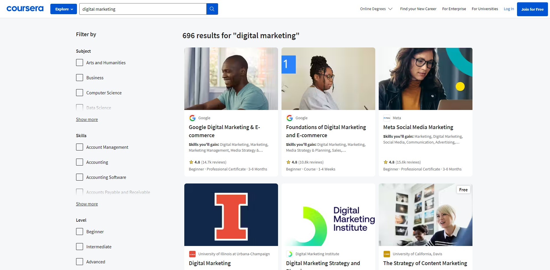 digital marketing courses from coursera