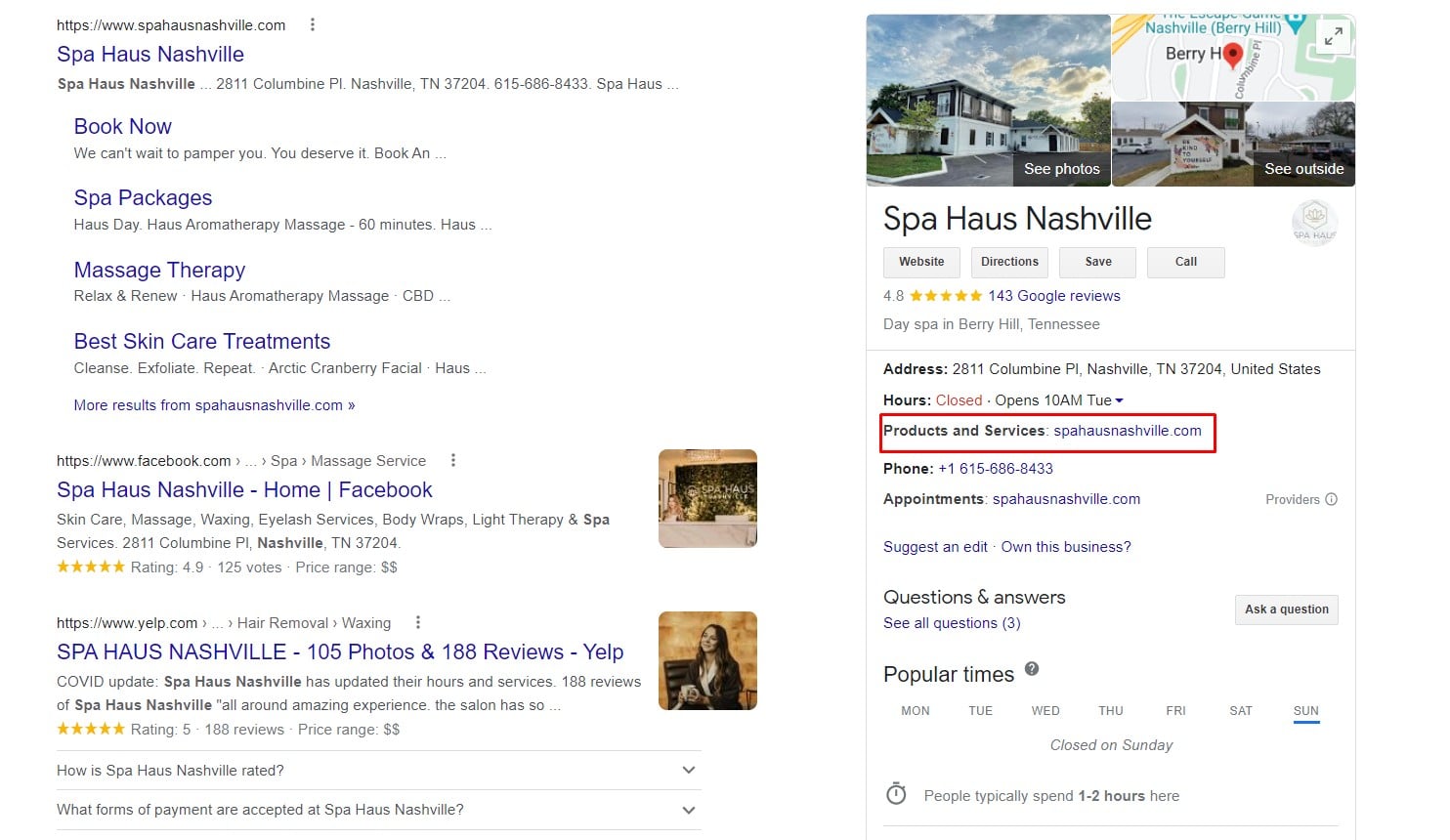 example of google business profile appointment backlink